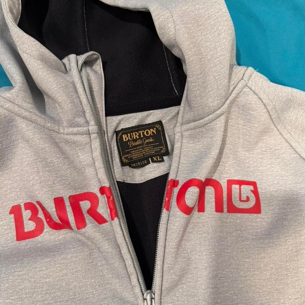 Burton DryRide Full Zip Hoodie – Men's XL Gray Red Logo - Picture 2 of 4